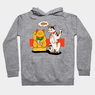 Lucky cat maneki neko koi cat gold Hoodie